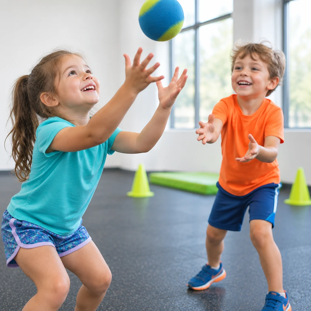Young athletes playing a catching game