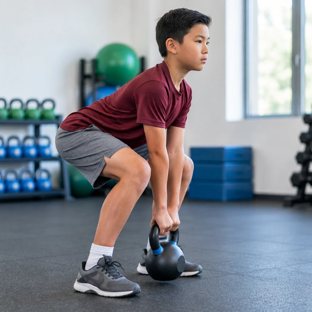 Athlete setting up for a kettlebell swing