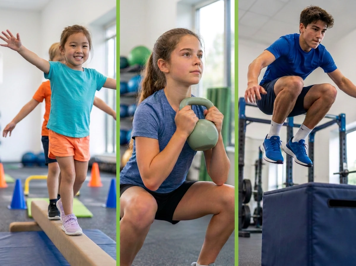 Young athletes training at Spark, Develop and Perform levels